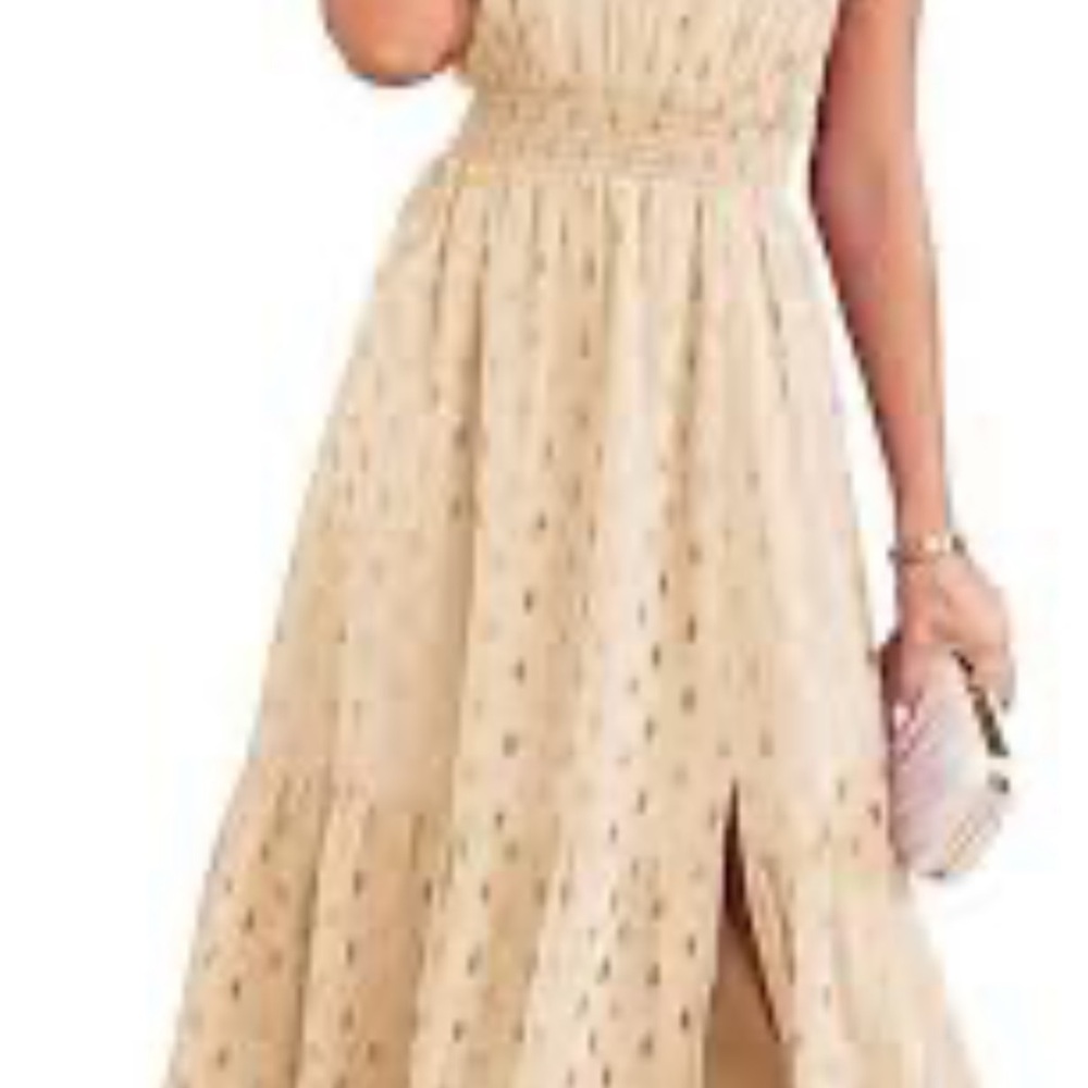 Grace Karin Polka Dot Cream Maxi Dress